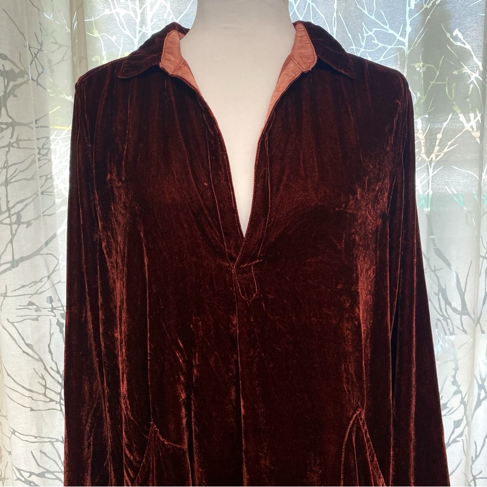 CP SHADES FREE PEOPLE burgundy red velvet v-neck long sleeve tunic shirt dress - Picture 6 of 12
